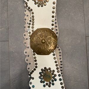 Vintage Kidney Belt lWhite Leather Studded with Brass